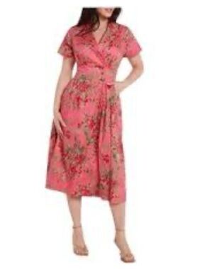 Hermoza Antoinette Pocket Midi Pink Floral Button Down Dress